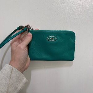 Coach dark teal green Leather Wristlet